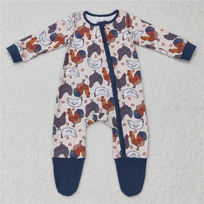 RTS LR0560 Beige long-sleeved zip-up jumpsuit with egg pattern