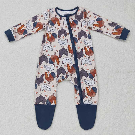 RTS LR0560 Beige long-sleeved zip-up jumpsuit with egg pattern