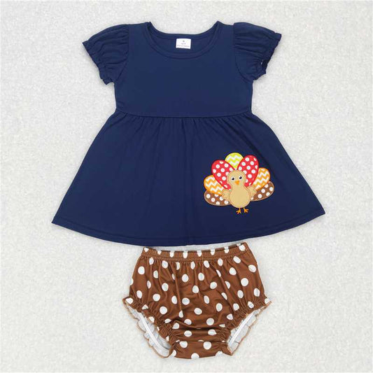 GBO0183  Baby Girls Thanksgiving Turkey Top Bummie Sets