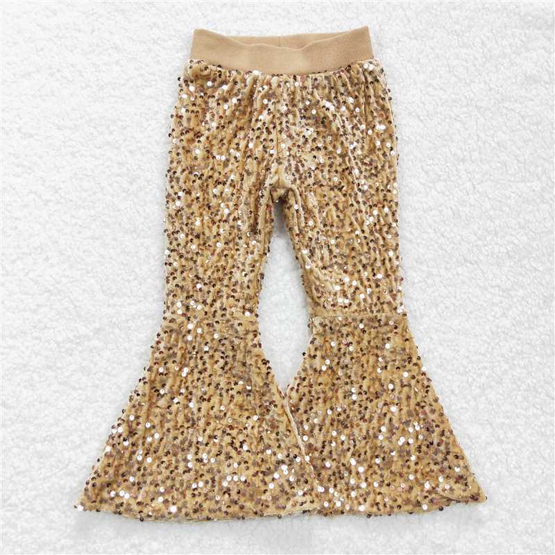 P0110  Baby Girls Party Brithday Sequin Sparkle Flare Toddler Bell Bottom Pants