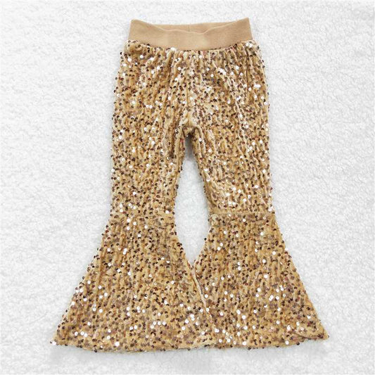 P0110  Baby Girls Party Brithday Sequin Sparkle Flare Toddler Bell Bottom Pants