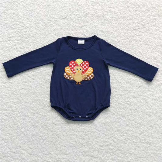 RTS  LR0606 Embroidered Polka Dot Turkey Navy Long Sleeve Bodysuit