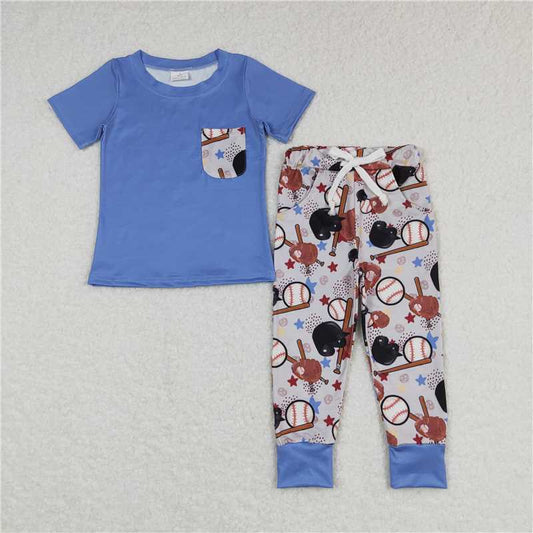 BSPO0164 Baby Boys Baseball Short Sleeve Shirts Pants Clothes Sets