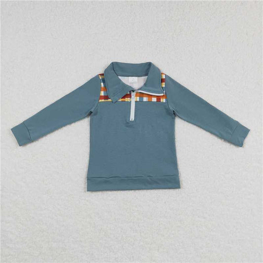 BT0313  Baby Boys Thanksgiving Plaid Long Sleeve Elbow Pullover Tee Shirt Tops