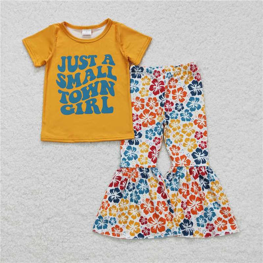 GSPO0926 Just a small town girl yellow short-sleeved floral trousers suit