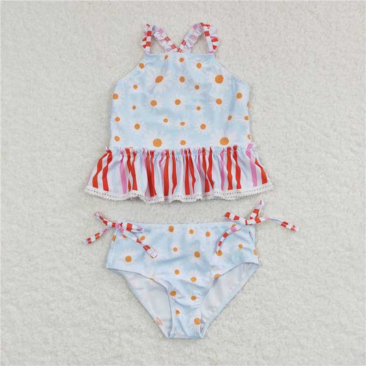 S0157  Baby Girls Daisy Flowers Top Floral Two Pieces Swimsuits