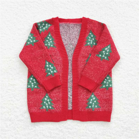 GT0356 Baby Girls Red Christmas Tree Long Sleeve Sweaters