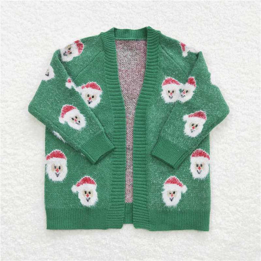 GT0357  Baby Girls Green Christmas Santa Long Sleeve Sweaters