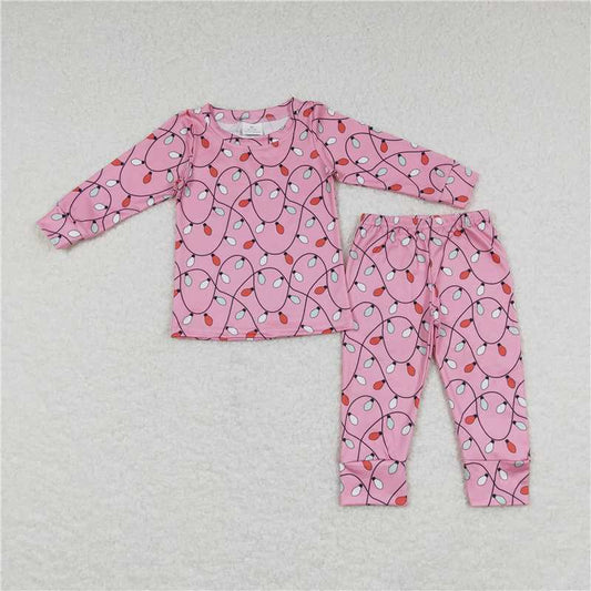 GLP0888Pink long sleeves Christmas lighting girls pajamas