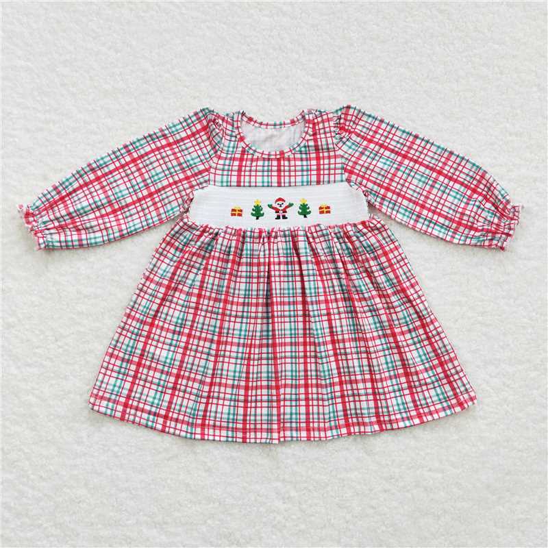 11.24 RTS NO MOQ （In stock）GLD0331 Baby Girls Christmas Red Plaid Santa Tree Dresses