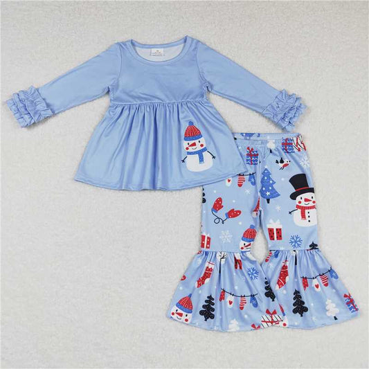 GLP0901Light blue snowman tunic pants girls winter Christmas clothes