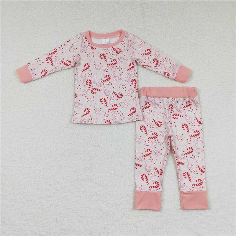 GLP0738 Flower candy cane pink long sleeve trousers set