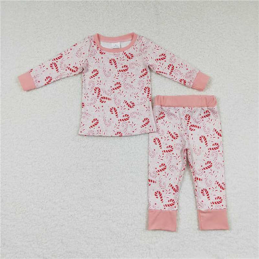 GLP0738 Flower candy cane pink long sleeve trousers set