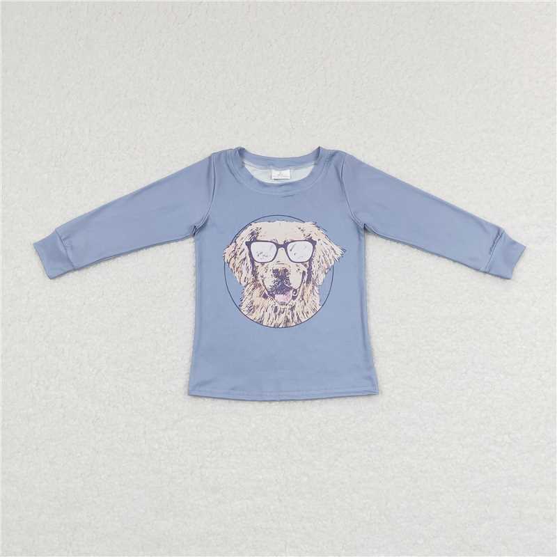 BT0391  Baby Boys Blue Dogs Long Sleeve Tee Shirts