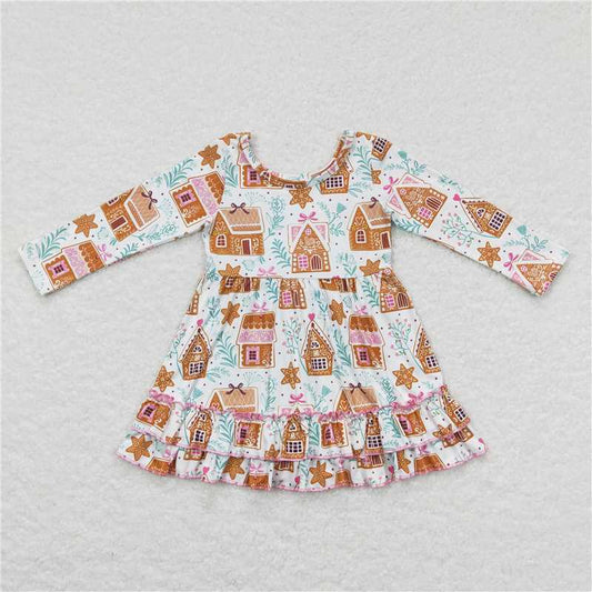 GLD0447  Baby Girls Christmas Gingerbread House Knee Length Dresses