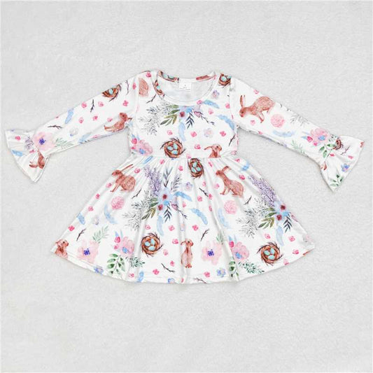 9.27 RTS NO MOQ（In stock）G6-6-7,, Baby Girls Winter Dress Rabbit Bird's Nest White Long Sleeve Dress