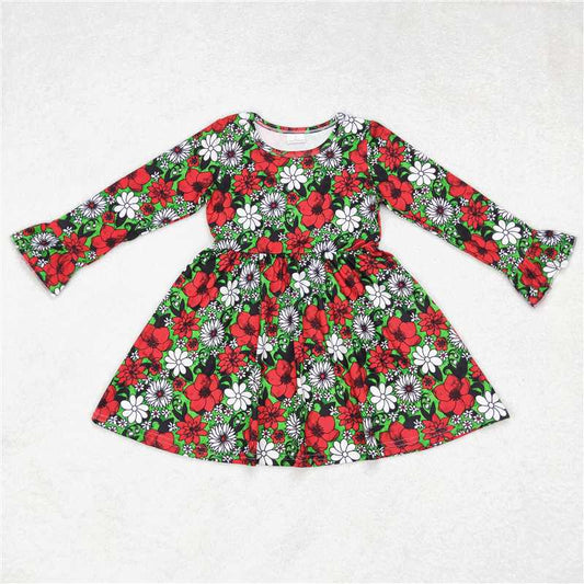9.30 RTS NO MOQ（In stock）G6-6. Baby Girls Winter Dress Red, white and green long-sleeved dress