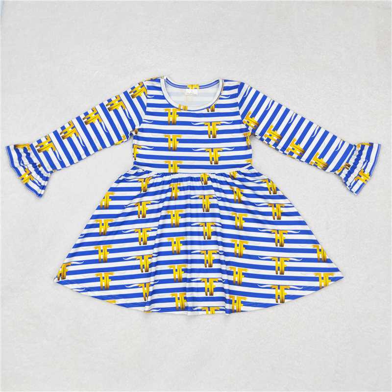 9.30 RTS NO MOQ（In stock）G6-6/ Baby Girls Winter Dress Yellow letter striped long-sleeved dress