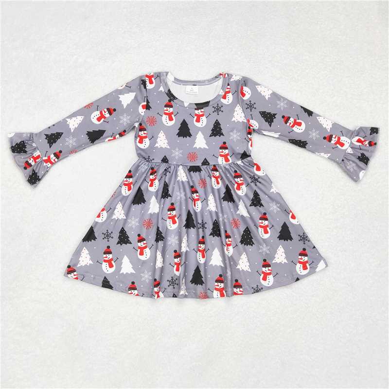 9.16 RTS NO MOQ（In stock）G6-6; Baby Girls Winter Dress Baby Girls Snowman Santa Hat Gray knee-length Dresses