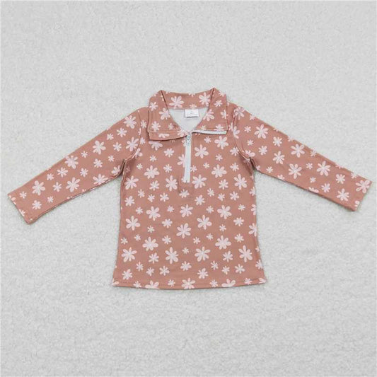 GT0363  Baby Girls Flowers Long Sleeve Zip Pullovers Tops
