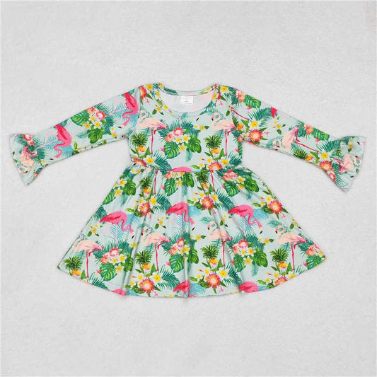 9.27 RTS NO MOQ（In stock）G6-6\\ Baby Girls Winter Dress Colorful flower red-crowned crane light blue long-sleeved dress