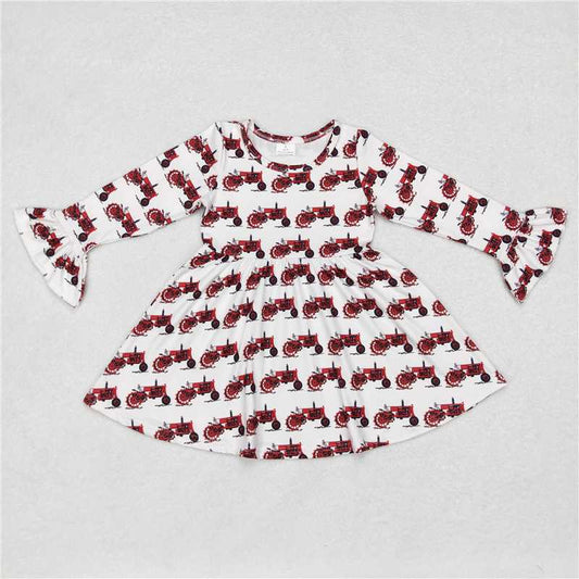 9.27 RTS NO MOQ（In stock）G6-1-7... Baby Girls Winter Dress Red Truck White Long Sleeve Dress