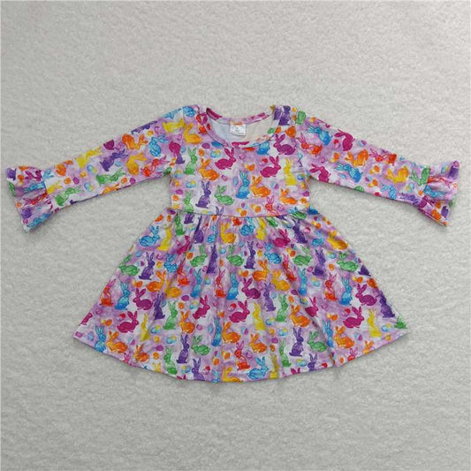 9.23 RTS NO MOQ（In stock）G6-1-6,, Baby Girls Winter Dress Colorful bunny long-sleeved dress