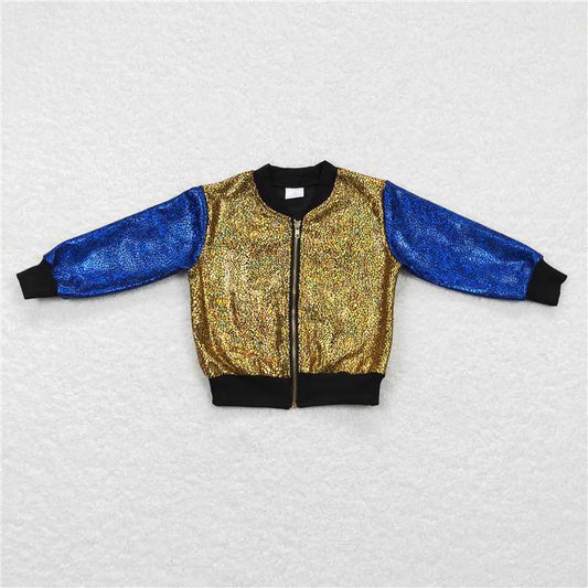 BT0293  Baby Girls Gold Color Long Sleeve Sparkle Jackets