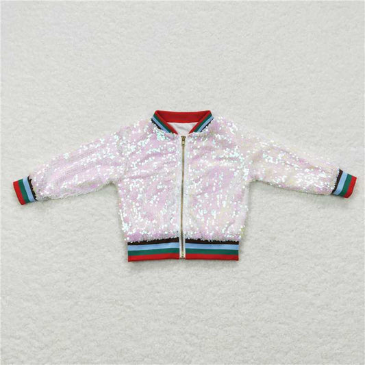BT0294   Baby Girls White Color Long Sleeve Sequin Jackets