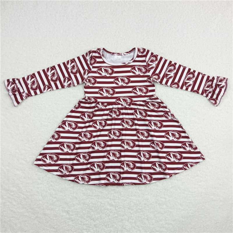 9.30 RTS NO MOQ（In stock）G6-1-5. Baby Girls Winter Dress Circle tiger head striped long-sleeved dress