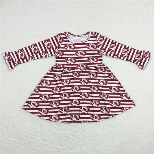 9.30 RTS NO MOQ（In stock）G6-1-5. Baby Girls Winter Dress Circle tiger head striped long-sleeved dress