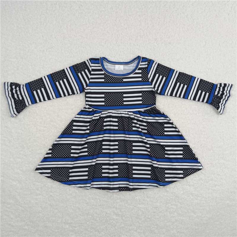 9.25 RTS NO MOQ（In stock）G6-1-5/ Baby Girls Winter Dress Five-pointed star black and white striped long-sleeved dress