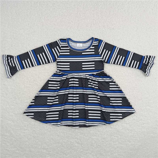 9.25 RTS NO MOQ（In stock）G6-1-5/ Baby Girls Winter Dress Five-pointed star black and white striped long-sleeved dress