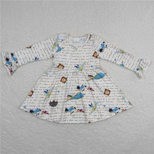 9.23 RTS NO MOQ（In stock）G6-1-5' Baby Girls Winter Dress White long-sleeved dress with clock letters