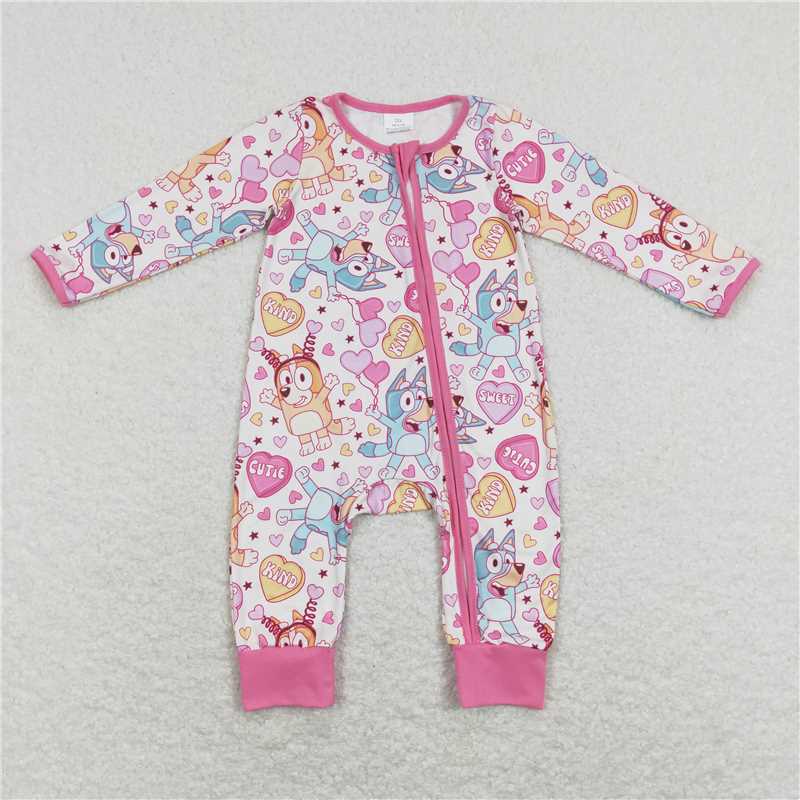 LR0886 Sweet kind cutie heart dog baby girls valentines romper