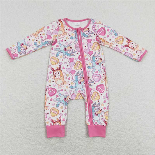 LR0886 Sweet kind cutie heart dog baby girls valentines romper