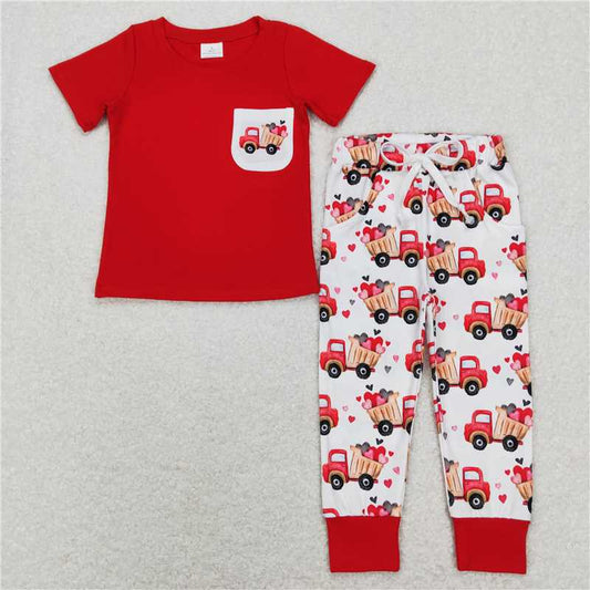 BSPO0267 Baby Boys Valentines Tractor Pocket Tee Shirts Pants Outfits Clothes Sets