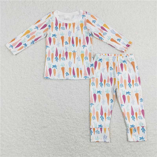 BLP0450 Carrot white long sleeve trousers suit baby kids easter pajamas