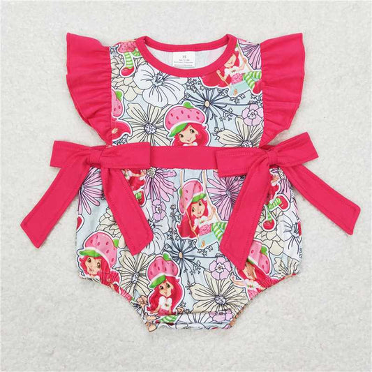 SR0726  Baby Girls Spring Strawberry Bows Flutter Sleeve Sister Designs Clothing