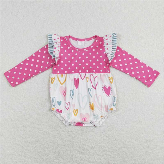 LR0872  Pink polka dots heart baby girls valentines romper