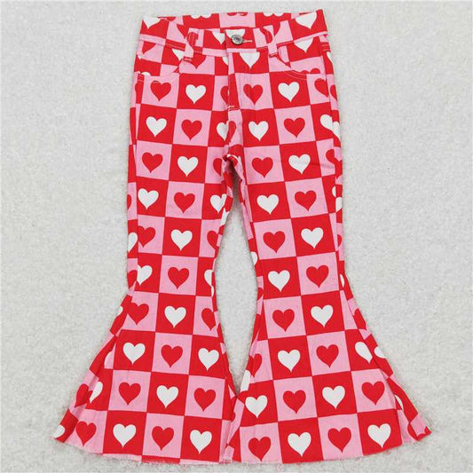 P0324  Baby Girls Pink Colors Valentines Denim Bell Pants Jeans