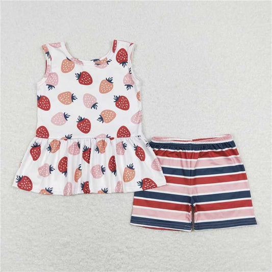 Baby Girls Strawberry Tunic Top Stripes Shorts Outfits Summer Clothes Sets