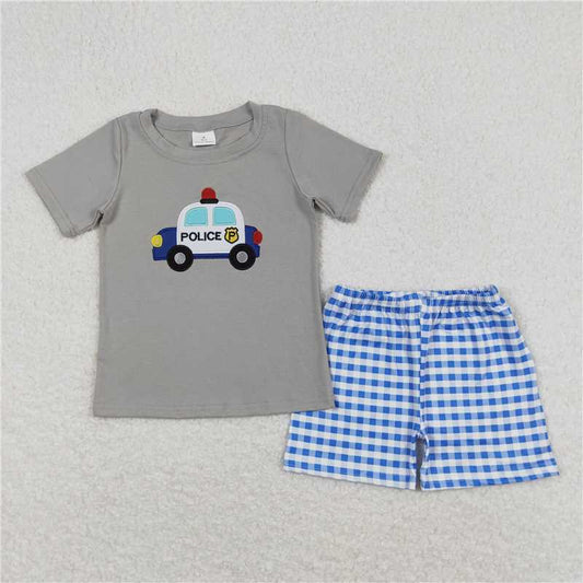 BSSO0566 Baby Boys Police Car Tunic Top Shorts Summer Clothes Sets
