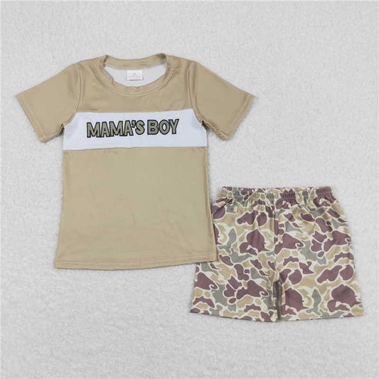 BSSO0567RTS NO MOQ Baby Boys Summer Boys Outfits Baby Boys Mama's Boys Shirt Camo Shorts Clothes Sets