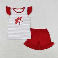 GSSO0605  RTS NO MOQ Baby Girls Summer Outfits Stripe baseball shirt ruffle shorts girls clothing