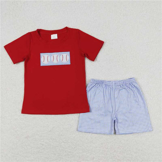BSSO0405 RTS NO MOQ Baby Boys Summer Boys Outfits Baby Boys Baseball Red Tee Shirt Shorts Outfits Clothing Sets