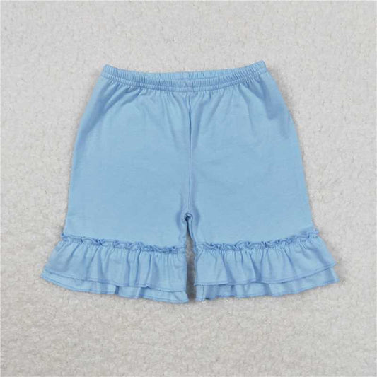 SS0183  Baby Girls Summer Light Blue Cotton Double Ruffle Shorts