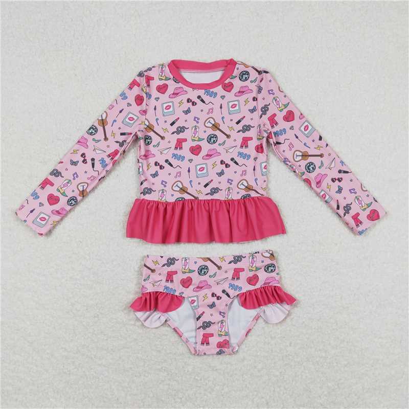 Baby Girls Blue Sailboat Long Sleeve One-Piece Swimsuit for Infants