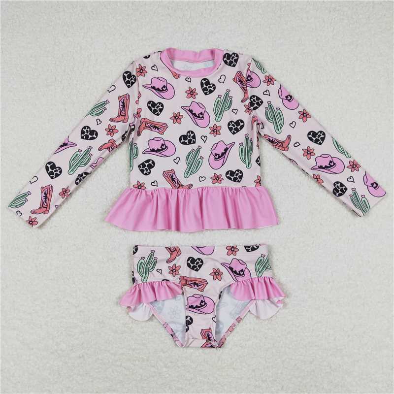 Baby Girls Blue Sailboat Long Sleeve One-Piece Swimsuit for Infants
