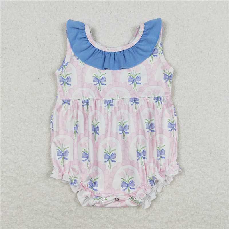 SR1181  Baby Girls Pink Flowers Bunches Sibling Rompers Clothes Sets